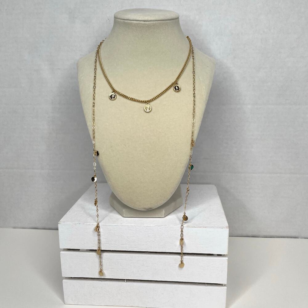 Ettika Gold Lariat Y Necklace Coin Charm Drop Pendant NWT Revolve Boho Chic Gift